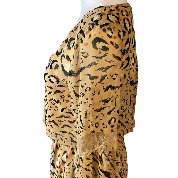 White House Black Market Long Sleeve Beige Animal Print Blouson Dress - Picture 7 of 16